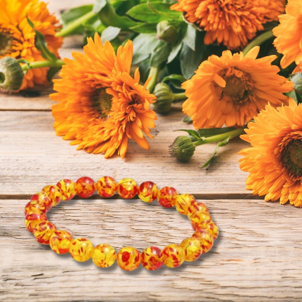 Natural Stone Healing Pure Yellow Beeswax Amber Round Beads Stretch Bracelet